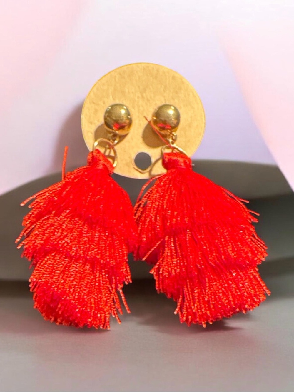 Gold & Red Tiered Tassel Drop Earrings
503